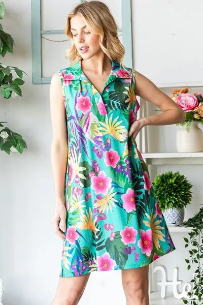 Hazel Blues® | Heimish Floral Johnny Collar Sleeveless Dress