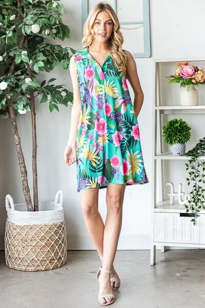 Hazel Blues® | Heimish Floral Johnny Collar Sleeveless Dress
