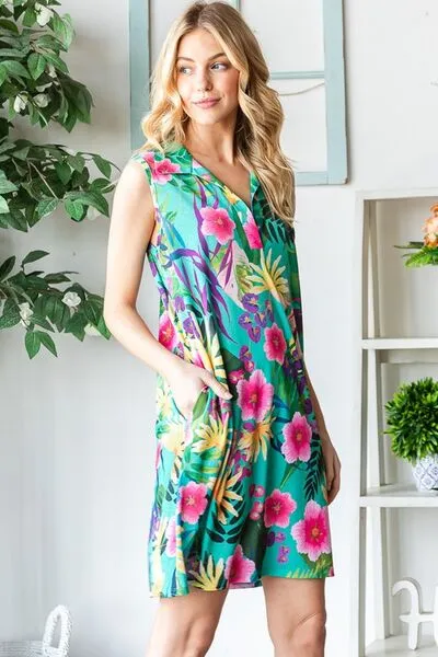 Hazel Blues® | Heimish Floral Johnny Collar Sleeveless Dress