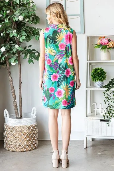 Hazel Blues® | Heimish Floral Johnny Collar Sleeveless Dress