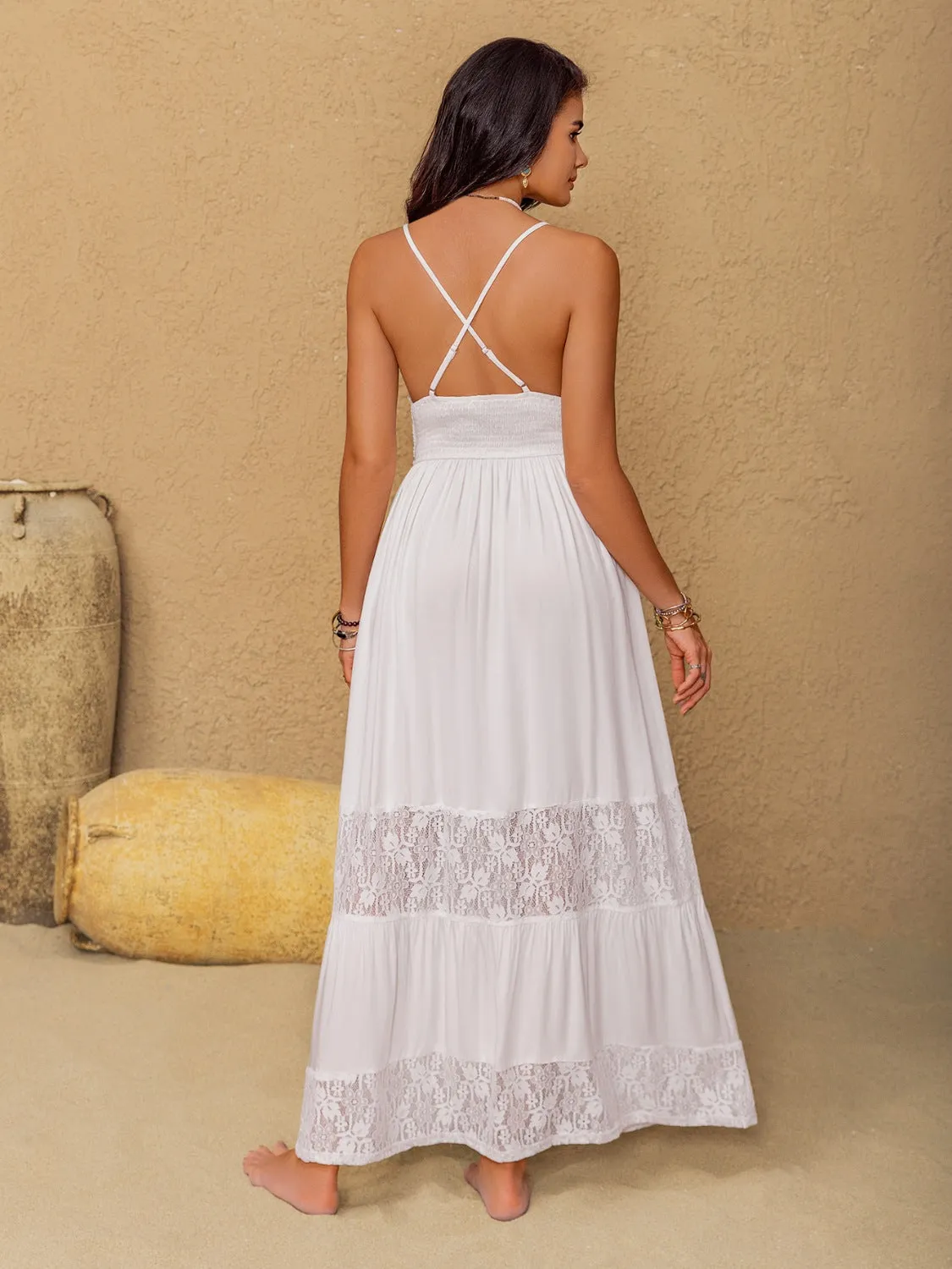 Hazel Blues® |  Lace Detail Crochet Tiered Maxi Cami Dress