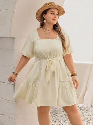 Hazel Blues® | Lace Detail Square Neck Puff Sleeve Mini Dress