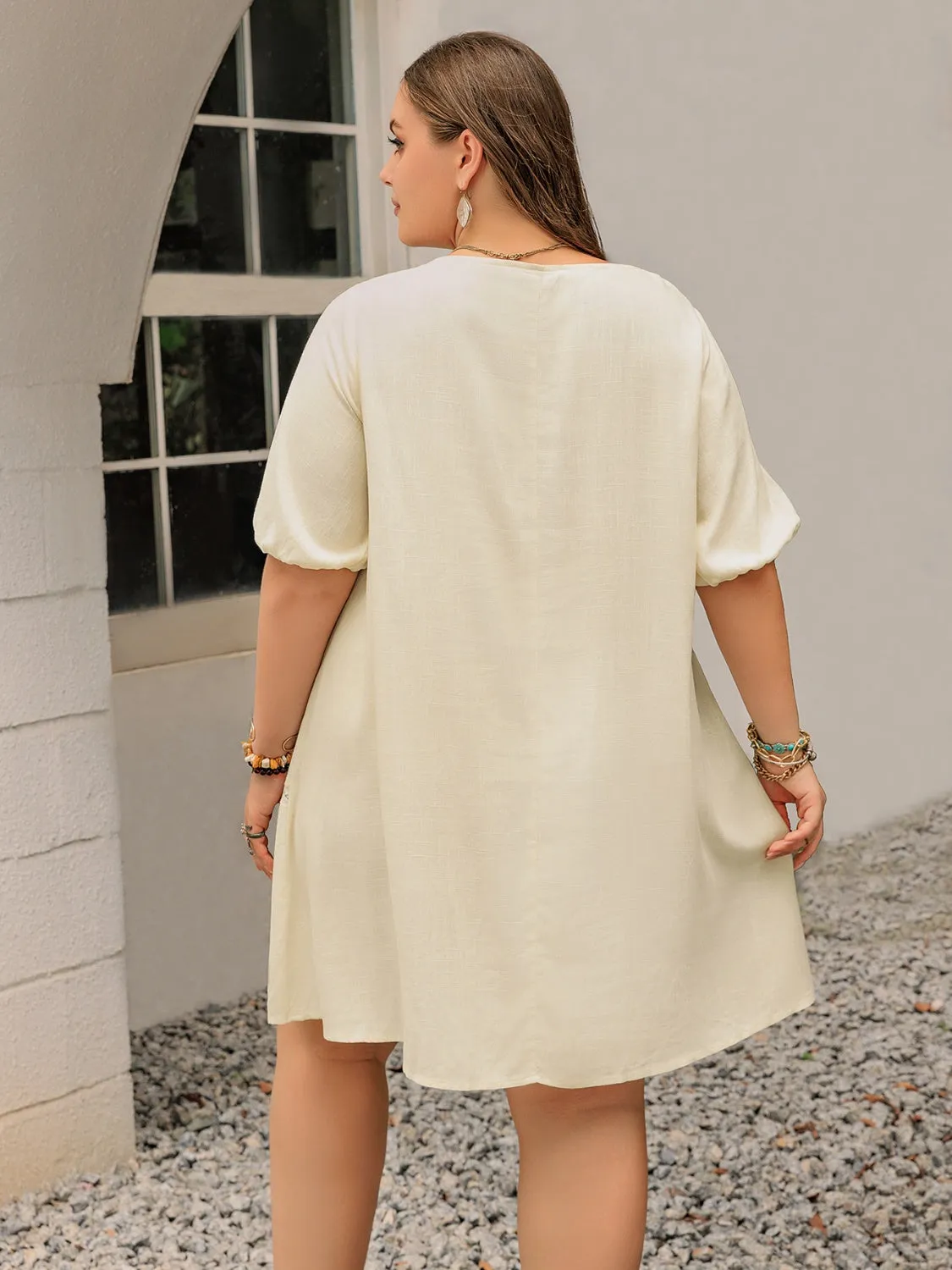 Hazel Blues® | Lace Detail Square Neck Puff Sleeve Mini Dress
