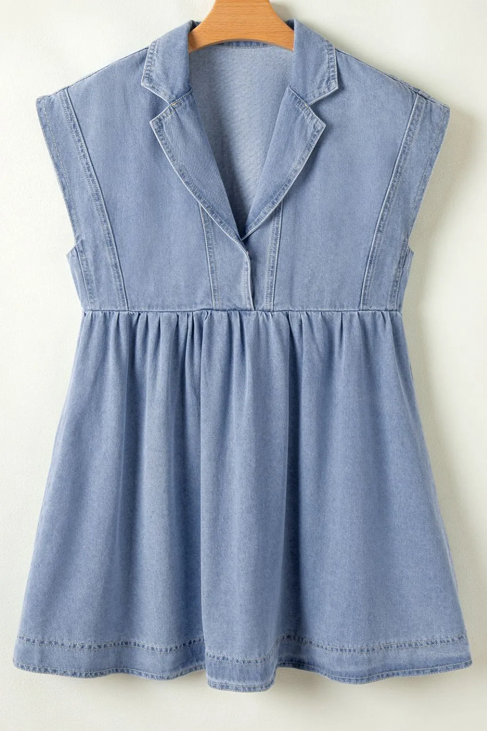 Hazel Blues® |  Lapel Neck Cap Sleeve Denim Babydoll Dress