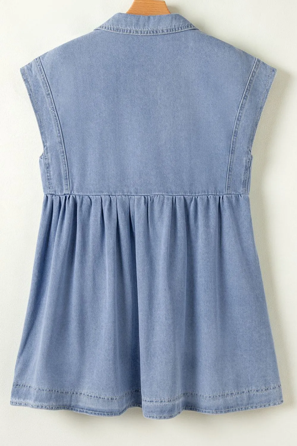 Hazel Blues® |  Lapel Neck Cap Sleeve Denim Babydoll Dress