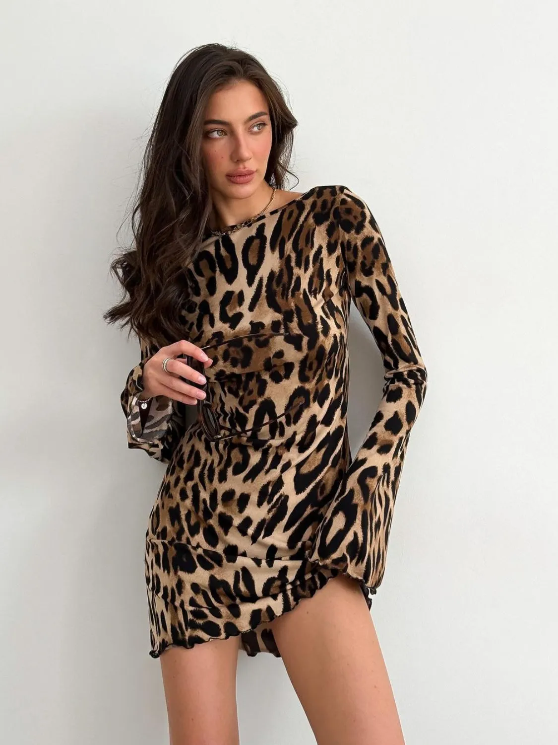 Hazel Blues® |  Leopard Backless Long Sleeve Mini Dress