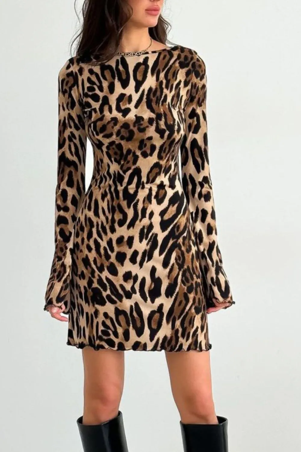 Hazel Blues® |  Leopard Backless Long Sleeve Mini Dress