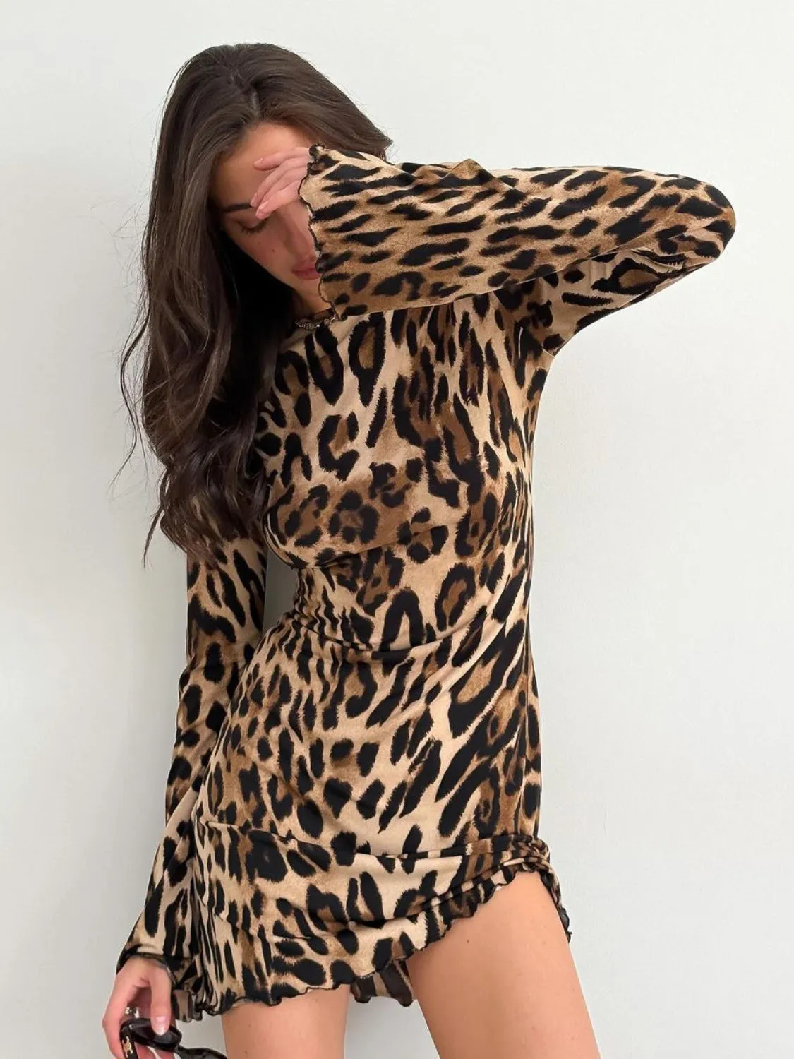 Hazel Blues® |  Leopard Backless Long Sleeve Mini Dress