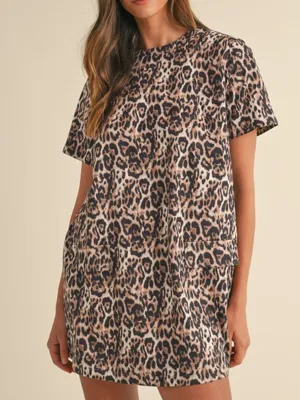 Hazel Blues® |  Leopard Round Neck Short Sleeve Mini Dress