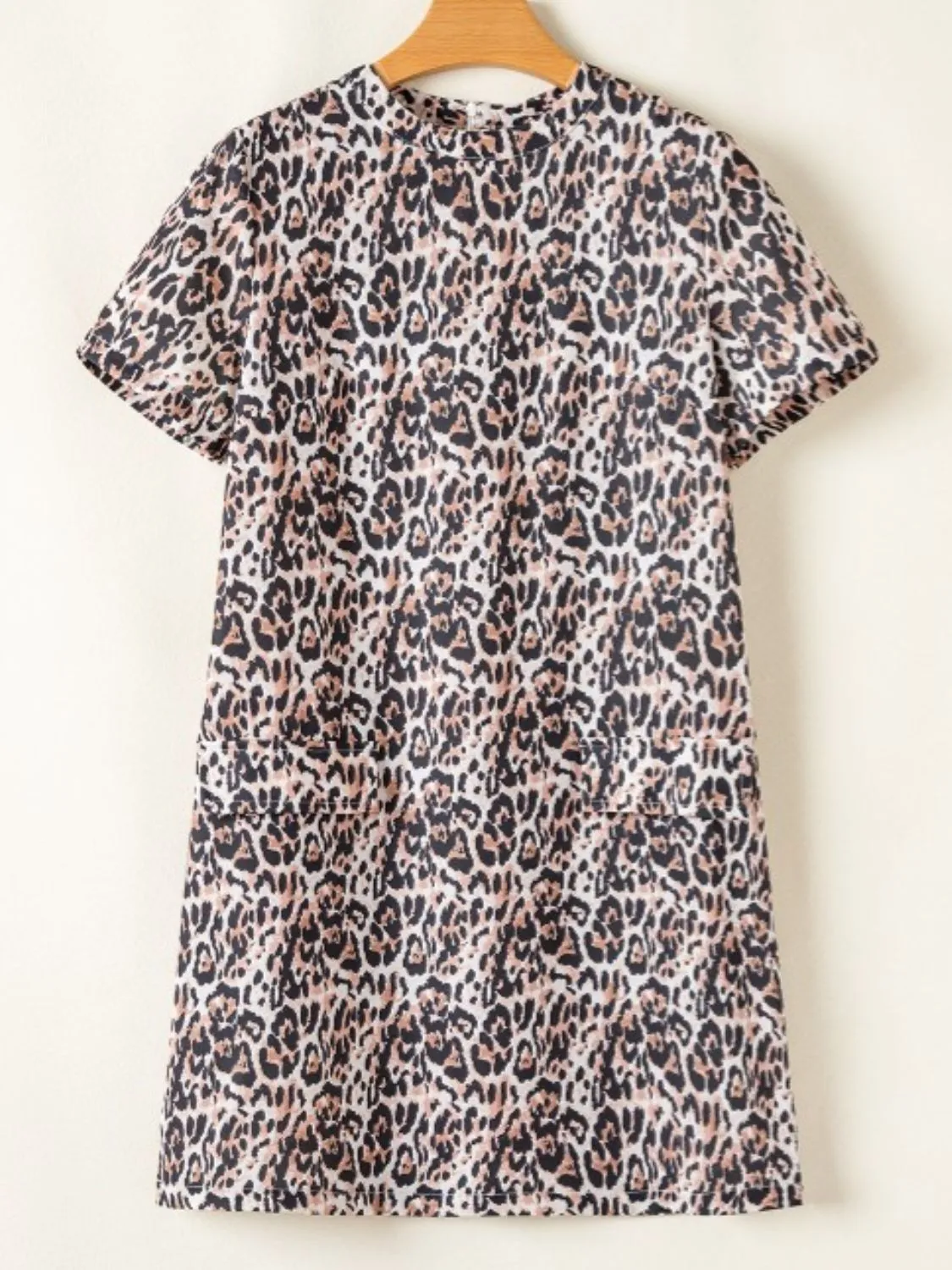 Hazel Blues® |  Leopard Round Neck Short Sleeve Mini Dress
