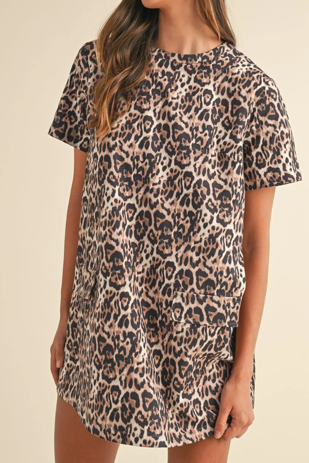 Hazel Blues® |  Leopard Round Neck Short Sleeve Mini Dress