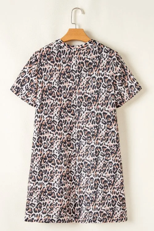 Hazel Blues® |  Leopard Round Neck Short Sleeve Mini Dress