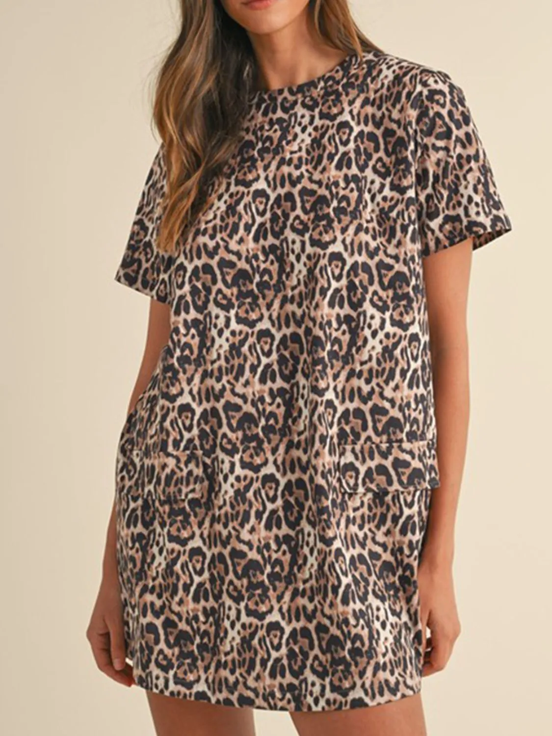 Hazel Blues® |  Leopard Round Neck Short Sleeve Mini Dress
