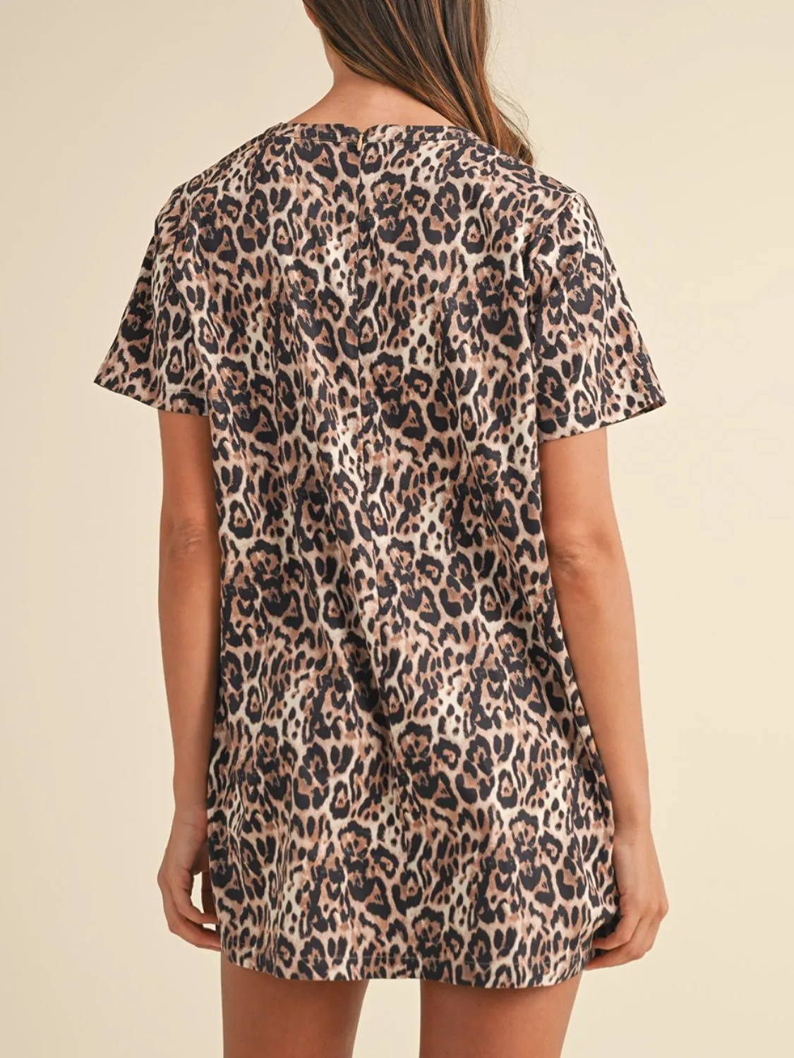 Hazel Blues® |  Leopard Round Neck Short Sleeve Mini Dress