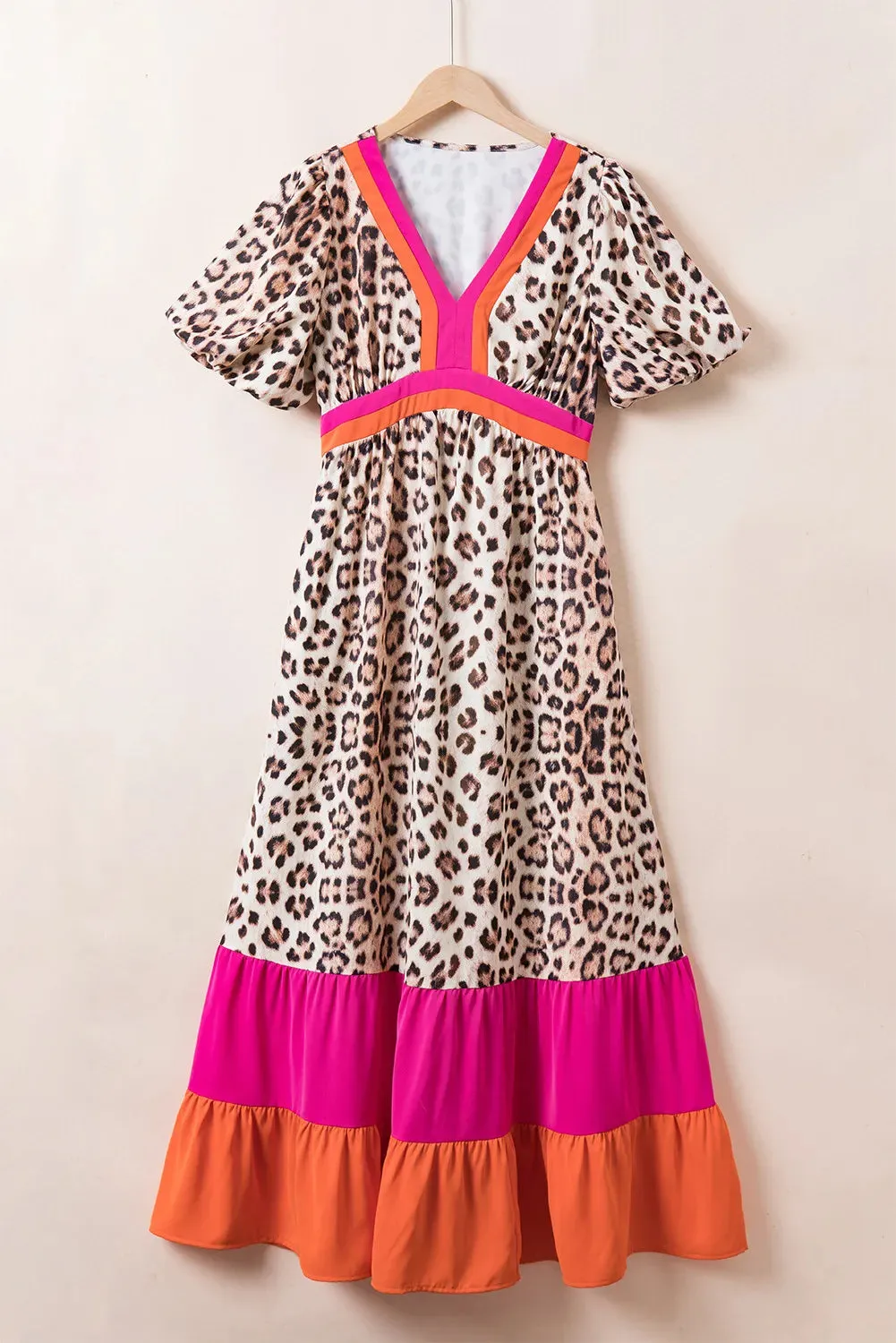 Hazel Blues® |  Leopard V-Neck Half Sleeve Maxi Dress