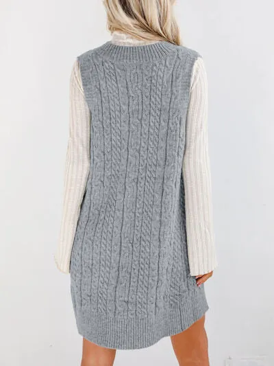 Hazel Blues® |  Lovelet Cable Knit V-Neck Mini Sweater Overall Dress