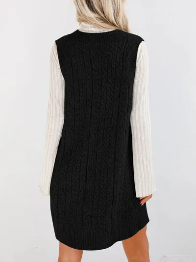 Hazel Blues® |  Lovelet Cable Knit V-Neck Mini Sweater Overall Dress