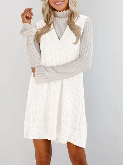 Hazel Blues® |  Lovelet Cable Knit V-Neck Mini Sweater Overall Dress