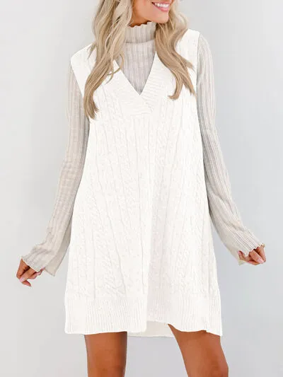 Hazel Blues® |  Lovelet Cable Knit V-Neck Mini Sweater Overall Dress