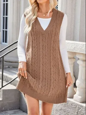 Hazel Blues® |  Lovelet Cable Knit V-Neck Mini Sweater Overall Dress