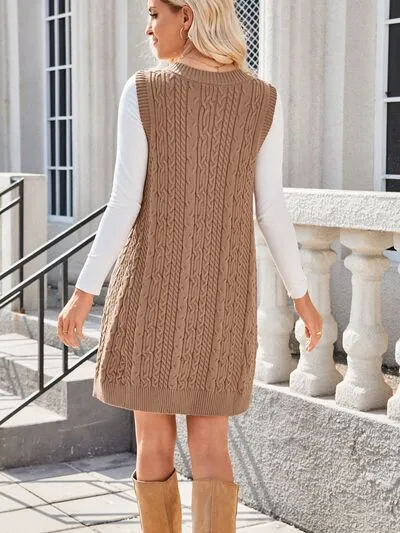 Hazel Blues® |  Lovelet Cable Knit V-Neck Mini Sweater Overall Dress