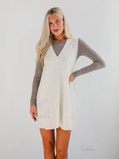 Hazel Blues® |  Lovelet Cable Knit V-Neck Mini Sweater Overall Dress