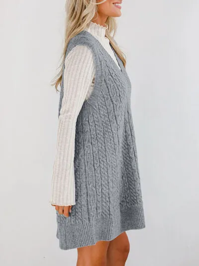Hazel Blues® |  Lovelet Cable Knit V-Neck Mini Sweater Overall Dress
