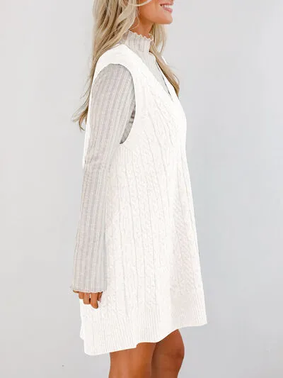 Hazel Blues® |  Lovelet Cable Knit V-Neck Mini Sweater Overall Dress