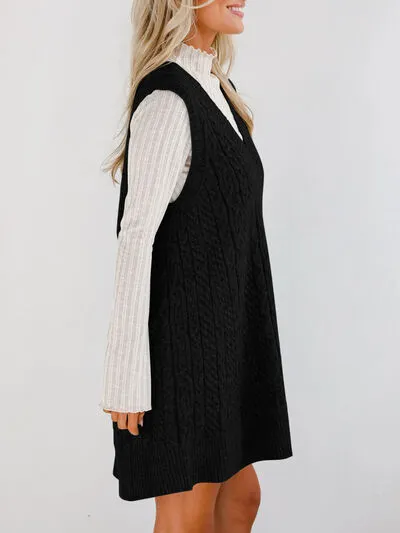 Hazel Blues® |  Lovelet Cable Knit V-Neck Mini Sweater Overall Dress