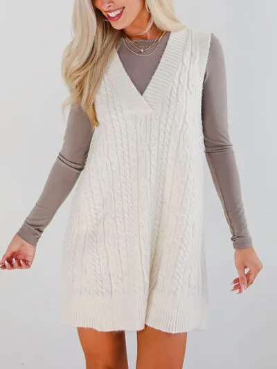 Hazel Blues® |  Lovelet Cable Knit V-Neck Mini Sweater Overall Dress