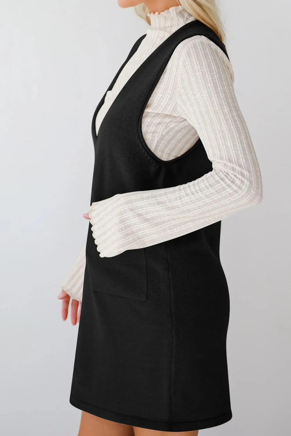 Hazel Blues® |  Lovelet Pocketed V-Neck Mini Sweater Overall Dress