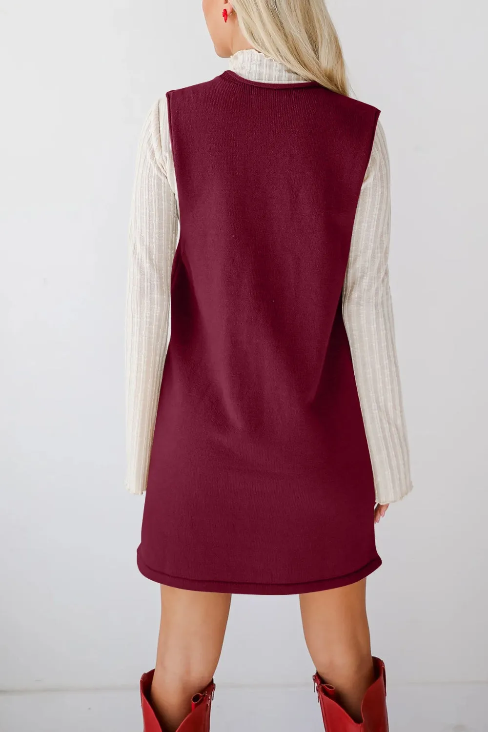 Hazel Blues® |  Lovelet Pocketed V-Neck Mini Sweater Overall Dress