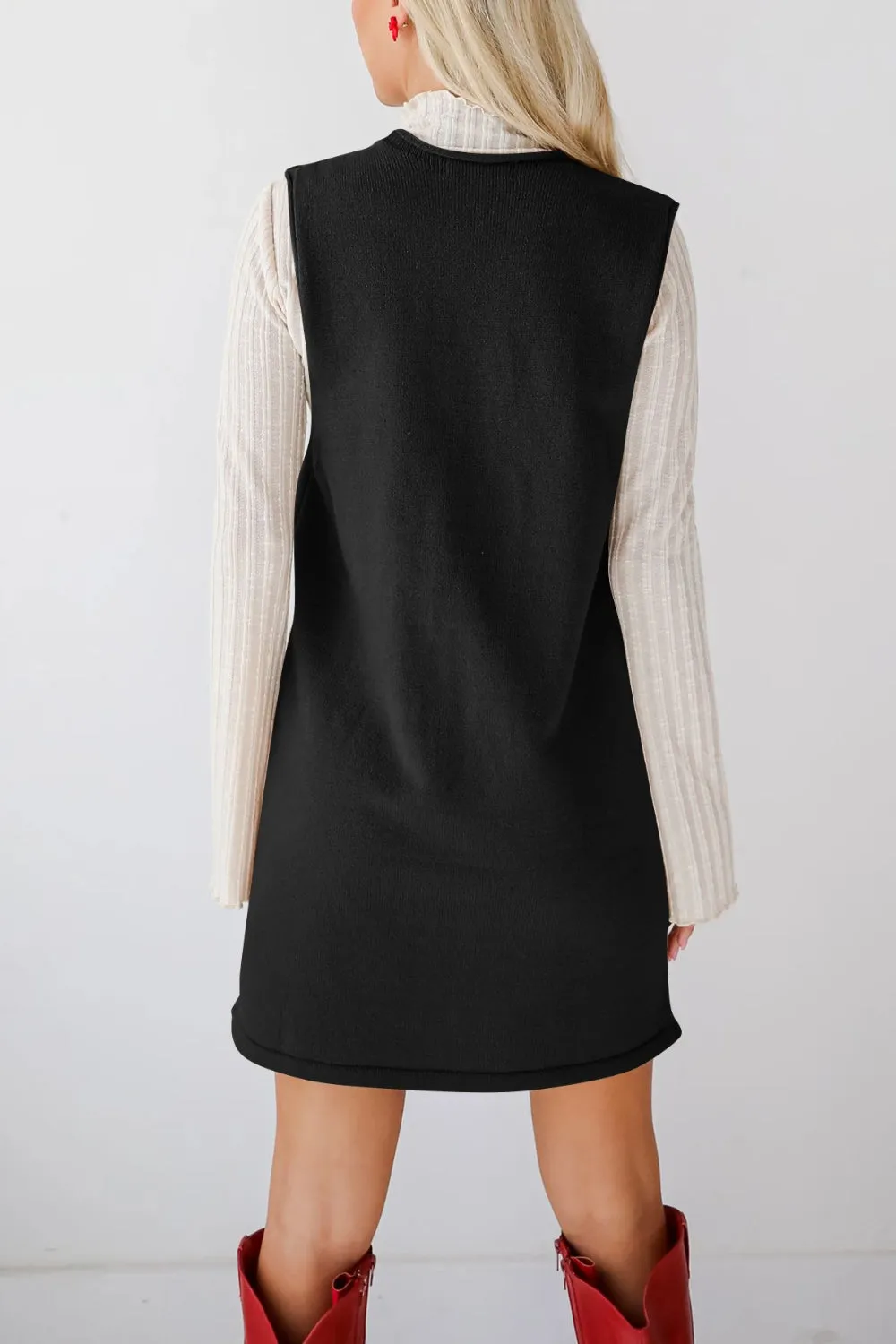 Hazel Blues® |  Lovelet Pocketed V-Neck Mini Sweater Overall Dress