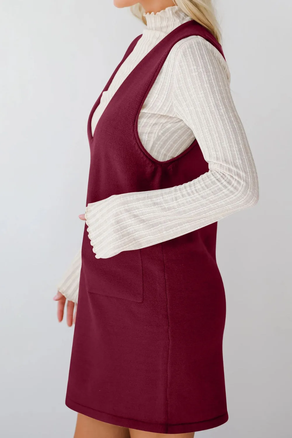 Hazel Blues® |  Lovelet Pocketed V-Neck Mini Sweater Overall Dress