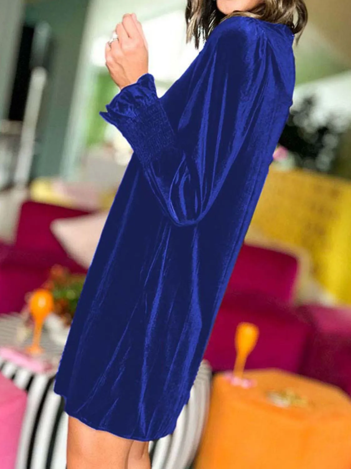 Hazel Blues® |  Mock Neck Smocked Long Sleeve Mini Dress