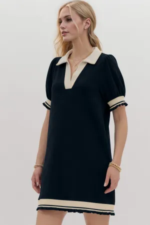 Hazel Blues® |  Oh Frill Contrast Trim Johnny Collar Short Sleeve Mini Dress
