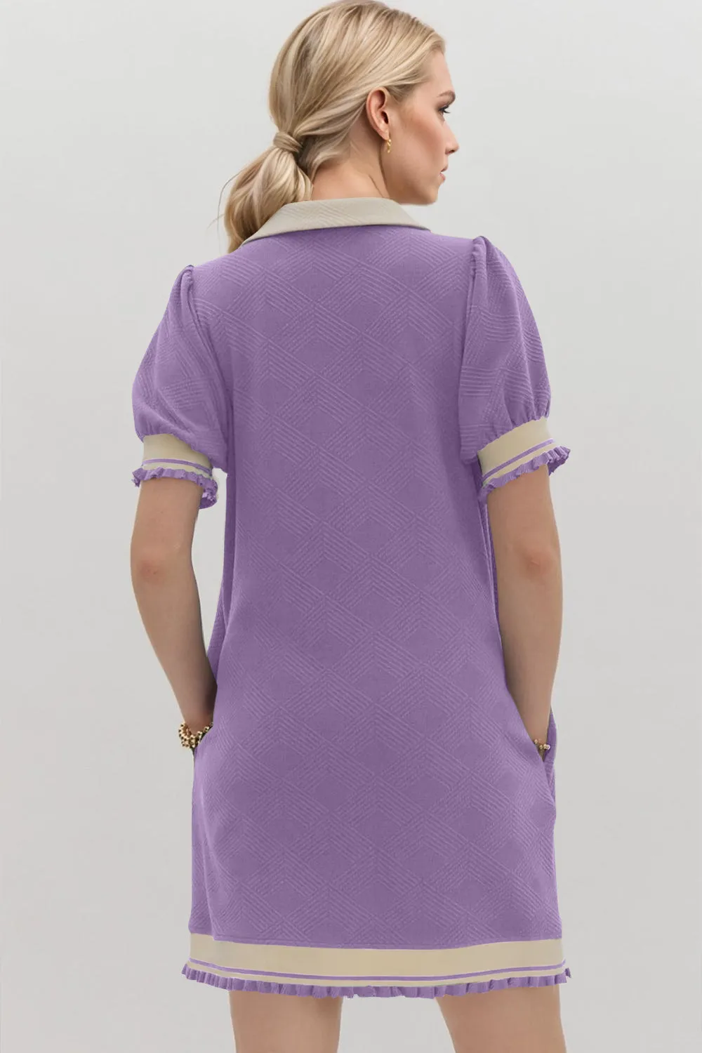 Hazel Blues® |  Oh Frill Contrast Trim Johnny Collar Short Sleeve Mini Dress