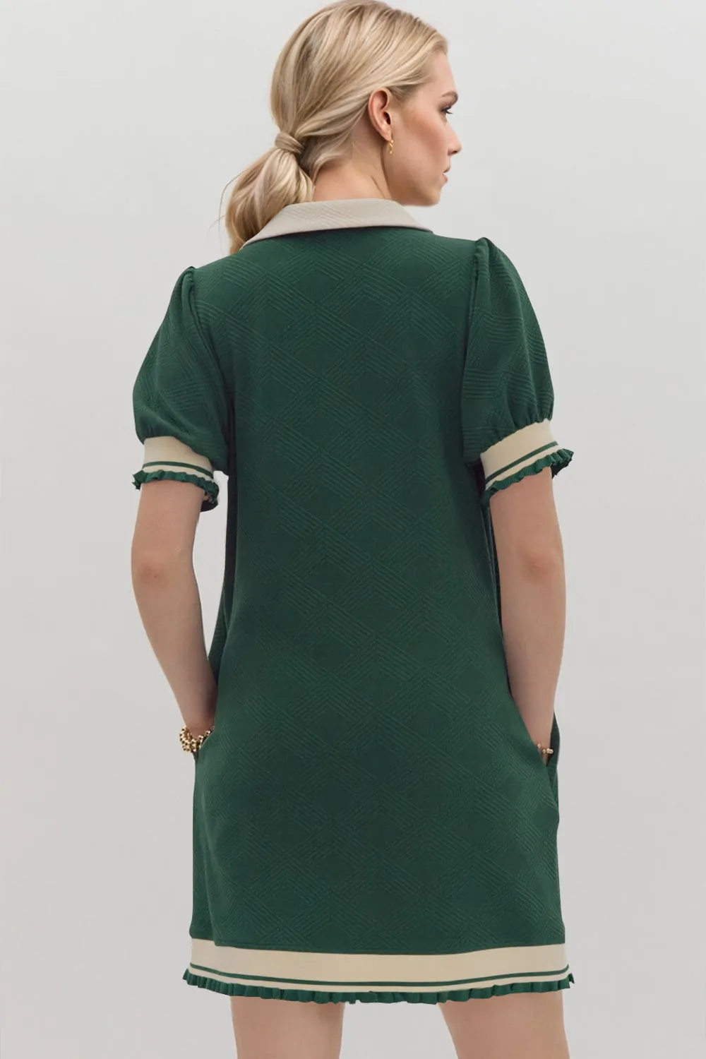Hazel Blues® |  Oh Frill Contrast Trim Johnny Collar Short Sleeve Mini Dress