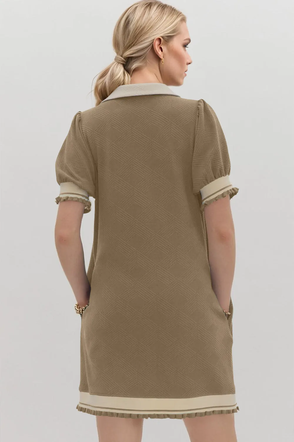 Hazel Blues® |  Oh Frill Contrast Trim Johnny Collar Short Sleeve Mini Dress