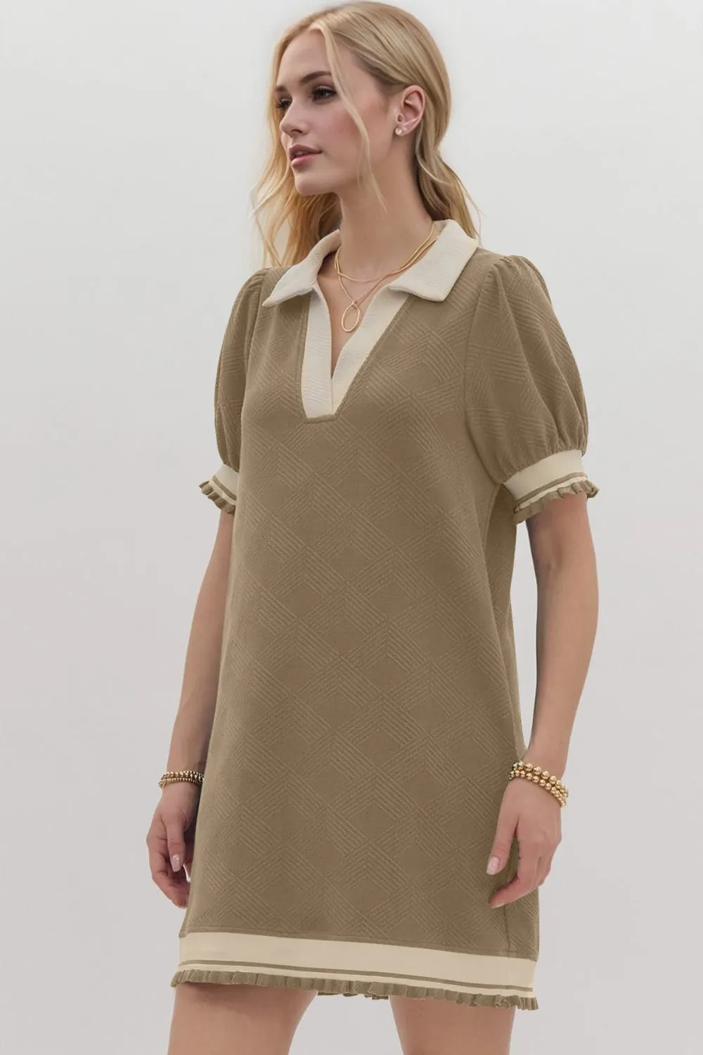 Hazel Blues® |  Oh Frill Contrast Trim Johnny Collar Short Sleeve Mini Dress