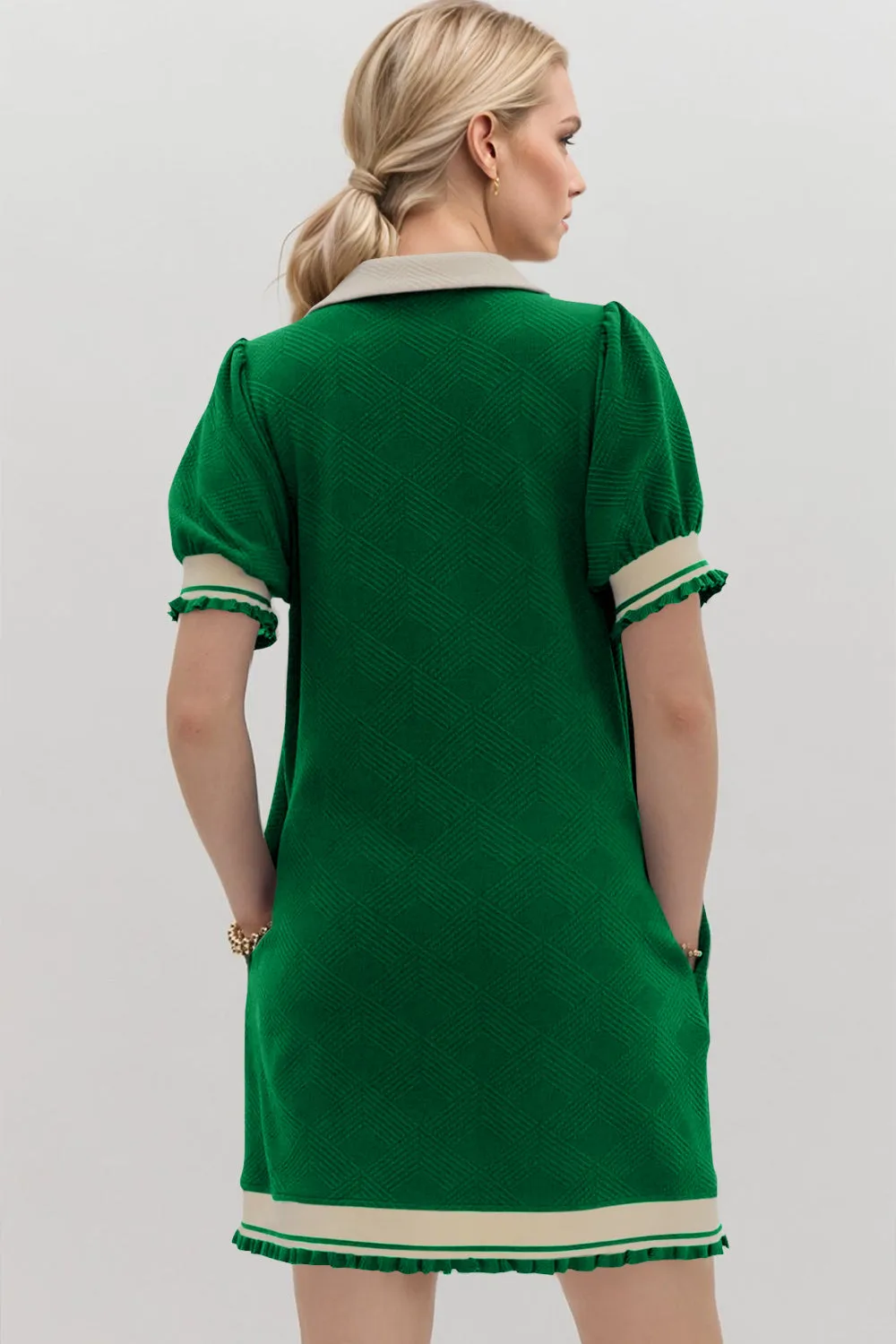 Hazel Blues® |  Oh Frill Contrast Trim Johnny Collar Short Sleeve Mini Dress