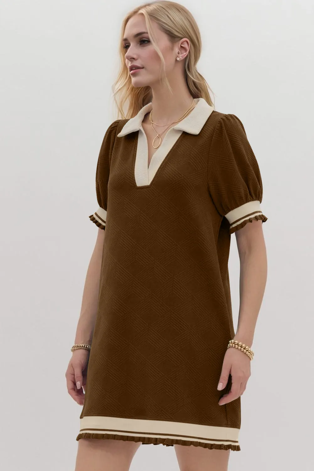 Hazel Blues® |  Oh Frill Contrast Trim Johnny Collar Short Sleeve Mini Dress