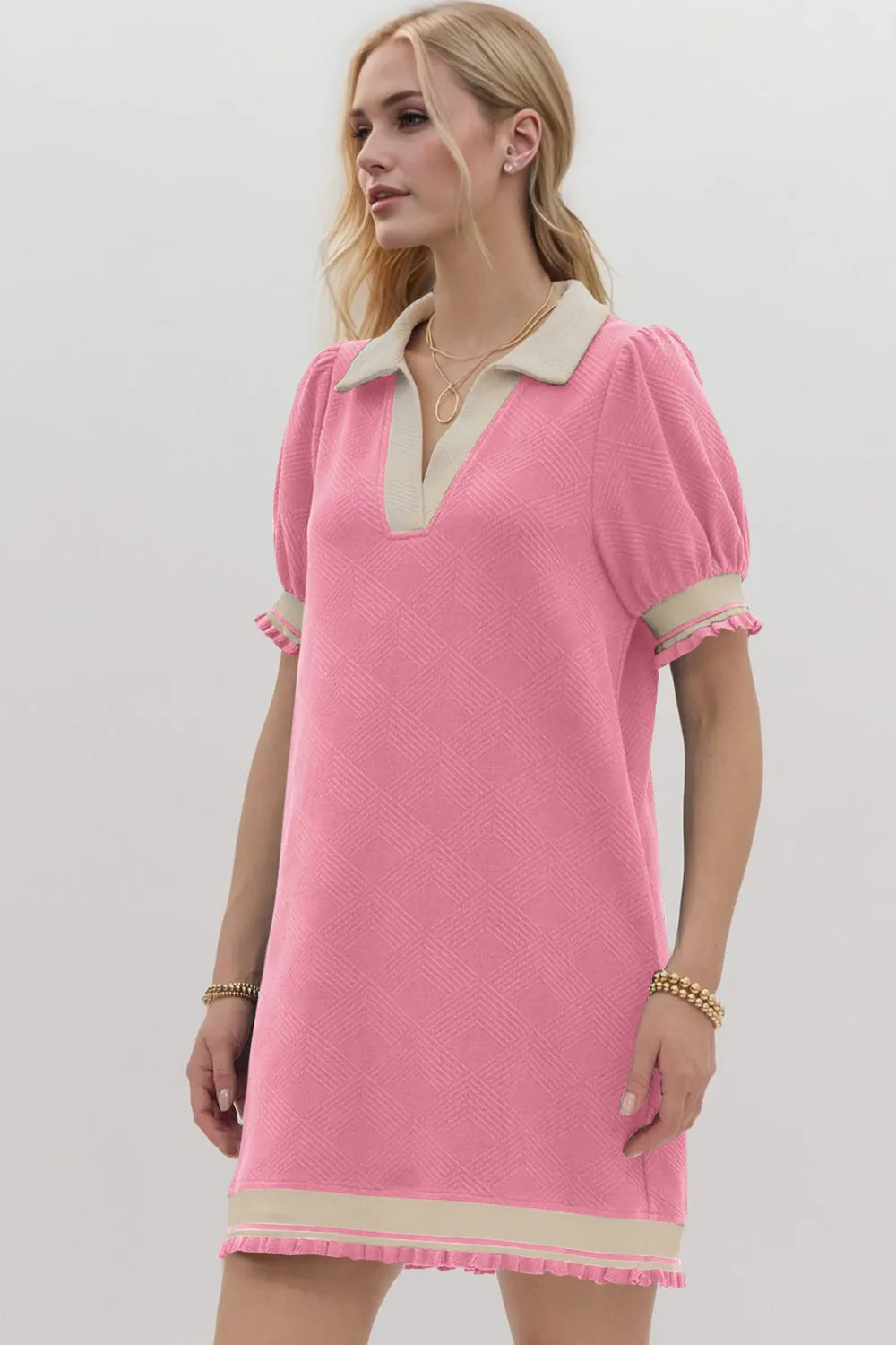 Hazel Blues® |  Oh Frill Contrast Trim Johnny Collar Short Sleeve Mini Dress