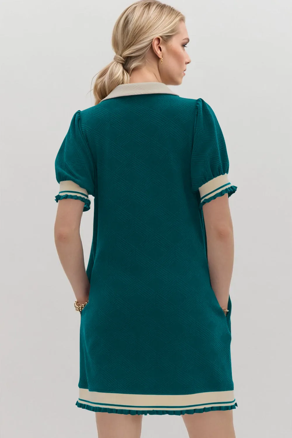 Hazel Blues® |  Oh Frill Contrast Trim Johnny Collar Short Sleeve Mini Dress