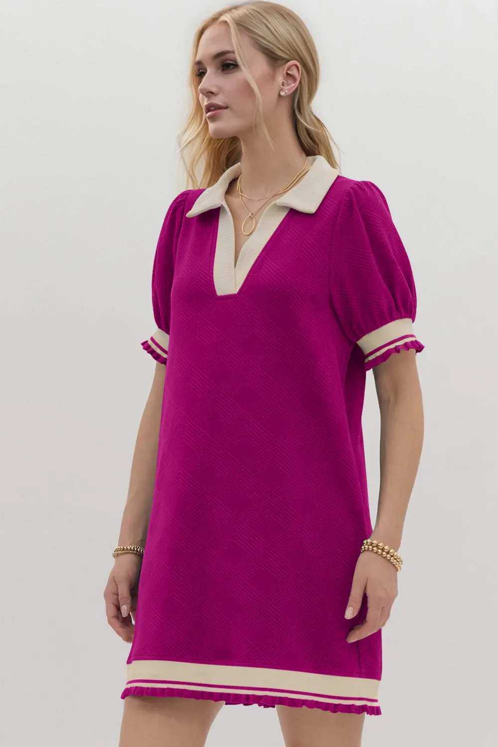 Hazel Blues® |  Oh Frill Contrast Trim Johnny Collar Short Sleeve Mini Dress