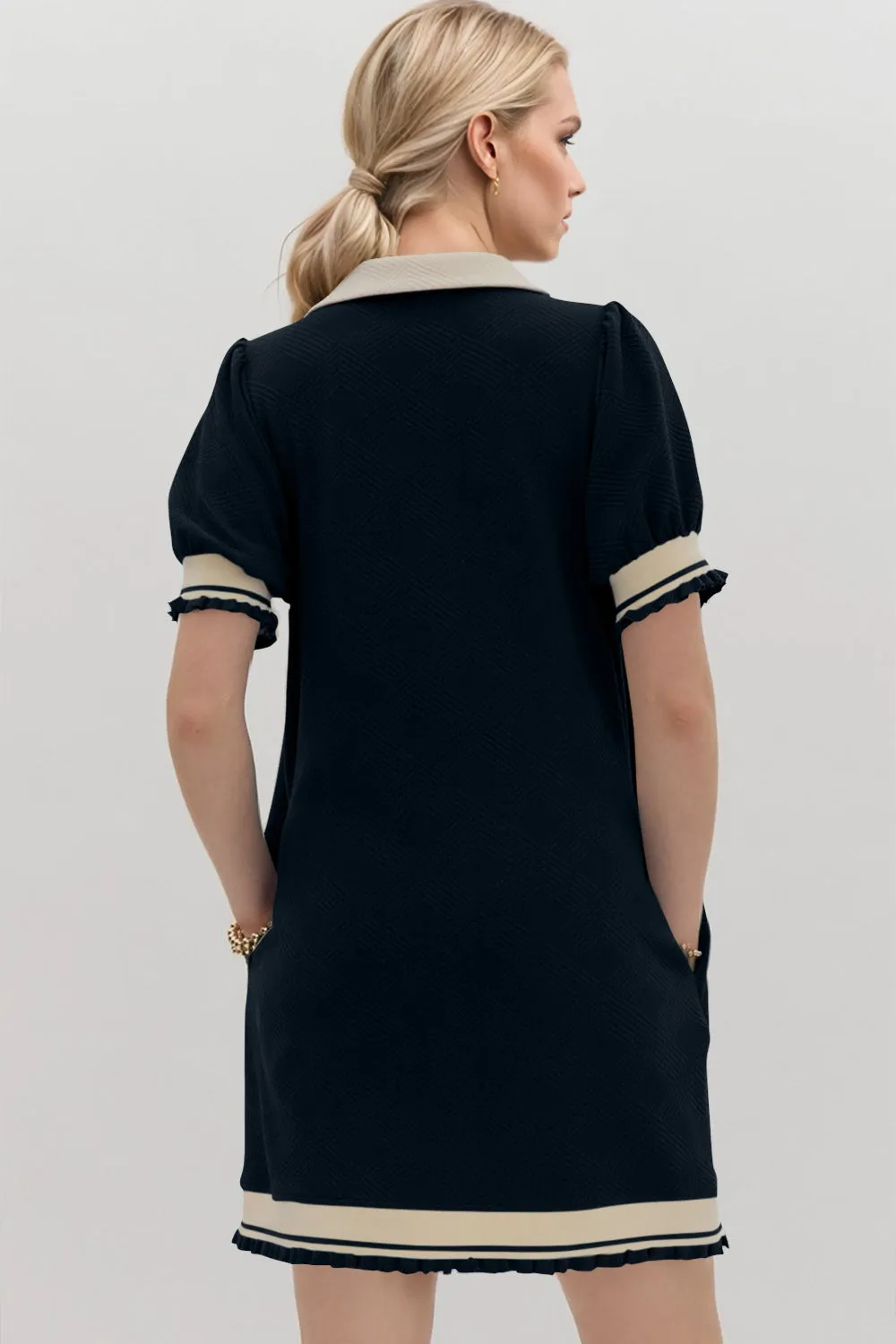 Hazel Blues® |  Oh Frill Contrast Trim Johnny Collar Short Sleeve Mini Dress