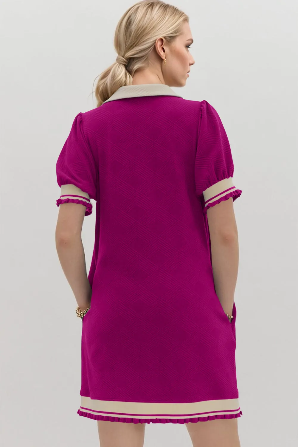 Hazel Blues® |  Oh Frill Contrast Trim Johnny Collar Short Sleeve Mini Dress