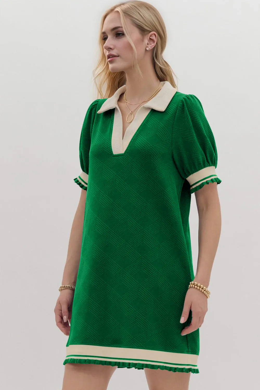 Hazel Blues® |  Oh Frill Contrast Trim Johnny Collar Short Sleeve Mini Dress