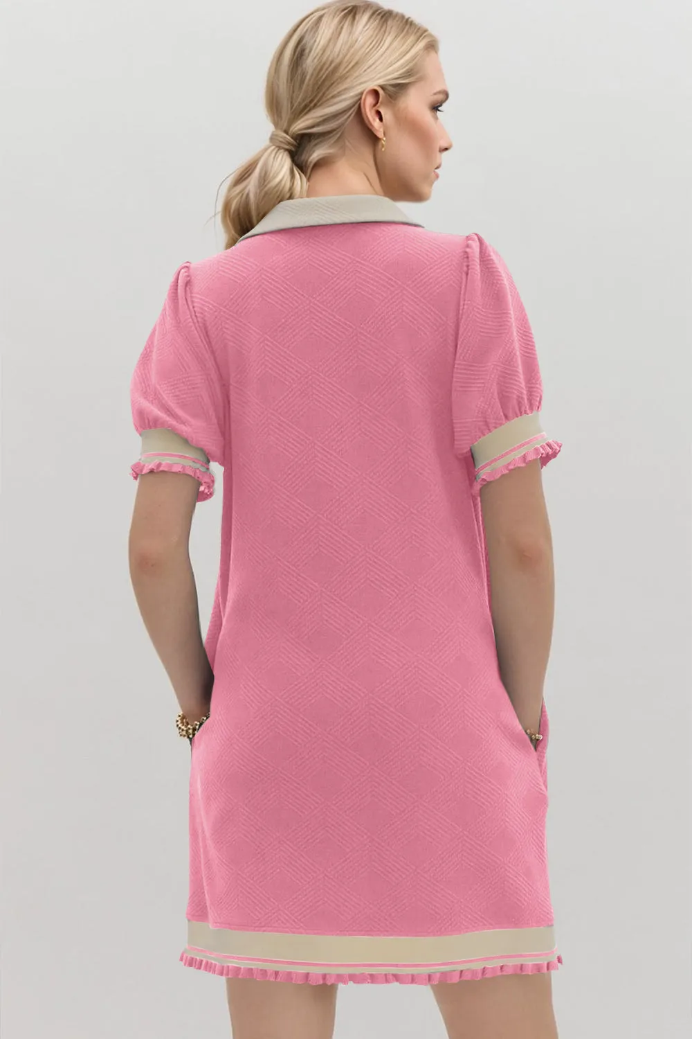 Hazel Blues® |  Oh Frill Contrast Trim Johnny Collar Short Sleeve Mini Dress