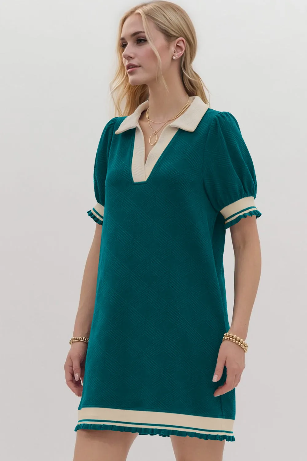 Hazel Blues® |  Oh Frill Contrast Trim Johnny Collar Short Sleeve Mini Dress
